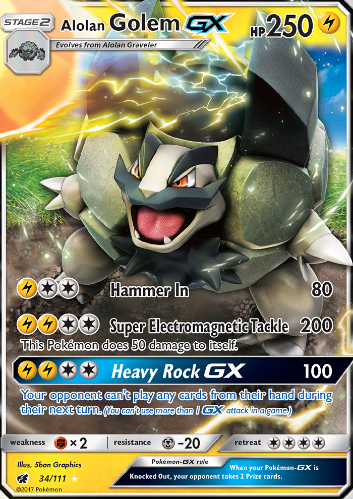 Alolan Golem GX - 34/111 - Ultra Rare - Sun & Moon - Crimson Invasion - Near Mint